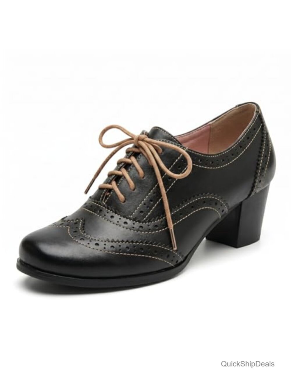 Vintage 1950s Women's Oxford Shoes Lace Up Chunky Heel Platform Brogue Wingtip